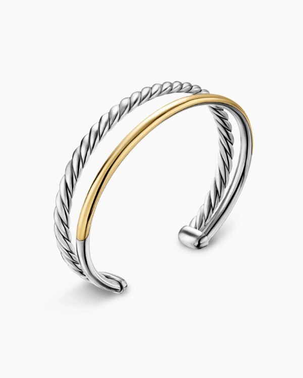DY Mercer&reg; Two Row Cuff Bracelet Sterling Silver with 18K Yellow Gold, 11mm