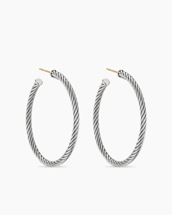 Cable Hoop Earrings Sterling Silver, 1.5in