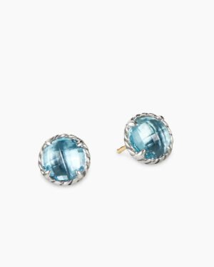 Petite Chatelaine&reg; Stud Earrings Sterling Silver with Blue Topaz, 8mm