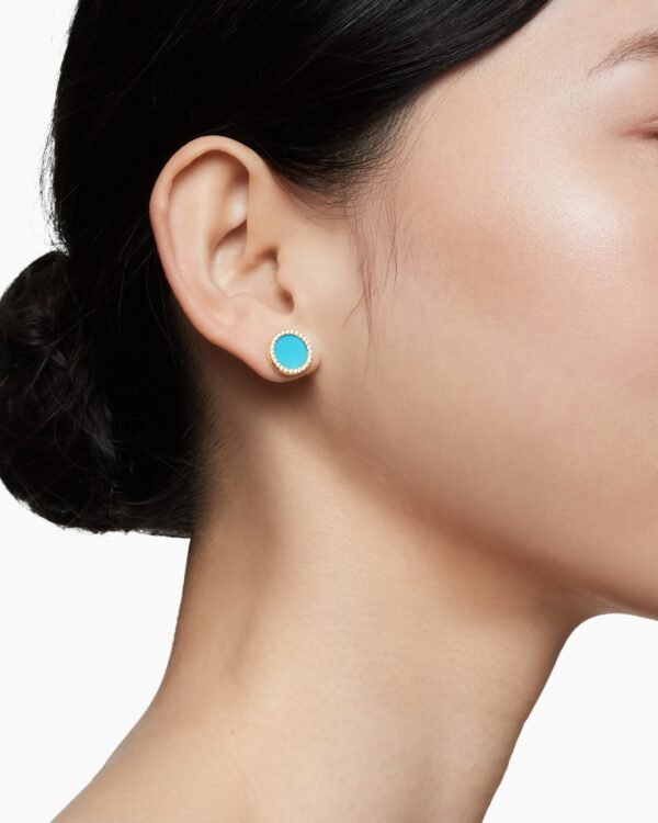 980C461E-9C42-7626-AEBC-2F8C8D44A325.jpg Petite DY Elements® Stud Earrings 18K Yellow Gold with Turquoise and Diamonds, 11mm