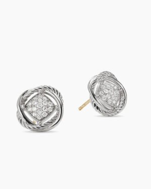 Infinity Stud Earrings Sterling Silver with Diamonds, 13mm