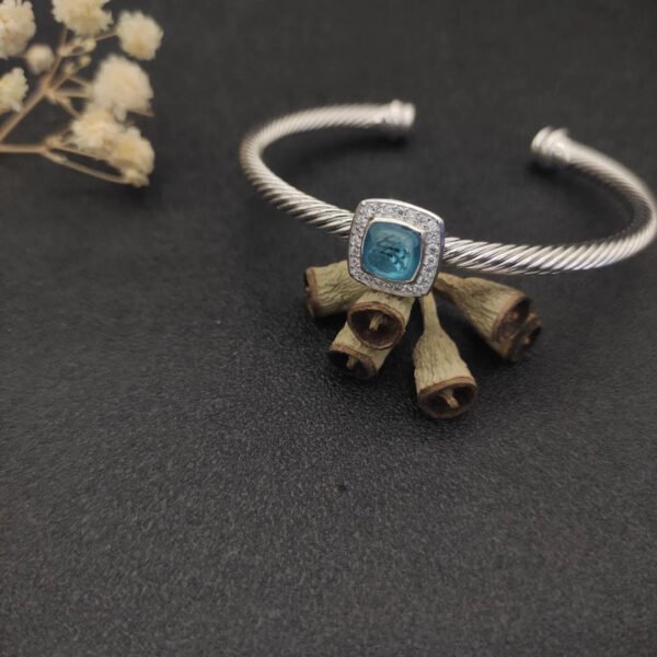 David Yurman  Sterling Silver Diamond And Blue Topaz 4mm Noblesse Cable Bracelet