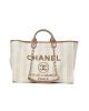 CHANEL Woven Straw Raffia Striped Medium Deauville Tote