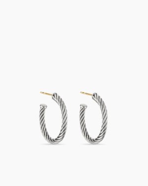 Cable Hoop Earrings Sterling Silver, 3/4in