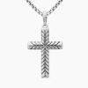 Chevron Cross Pendant Sterling Silver with Black Diamonds