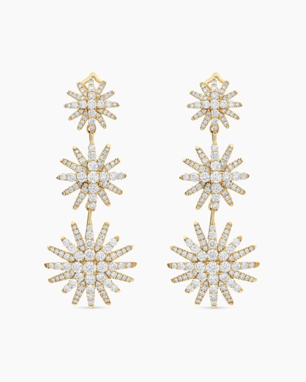 992B3B47-791E-144D-D33D-4D162A0EDAD6.jpg Starburst Triple Drop Earrings 18K Yellow Gold with Diamonds, 51mm