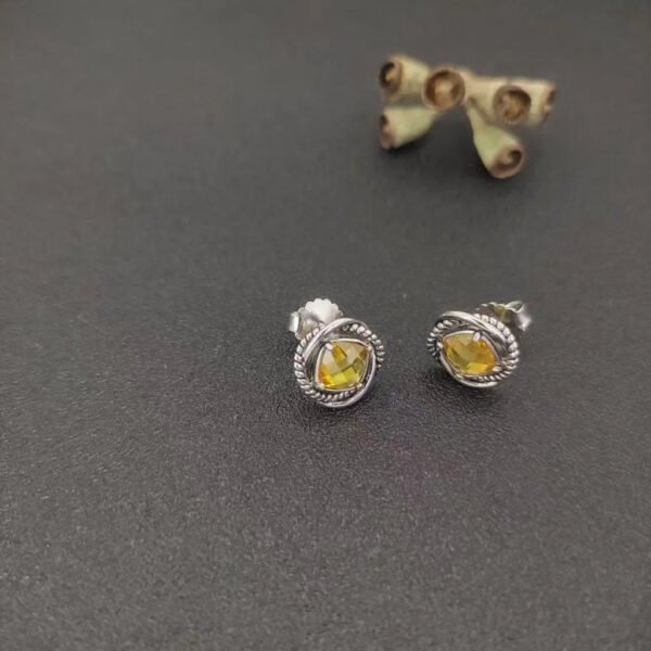 Infinity Stud Earrings Sterling Silver with Citrine, 13mm