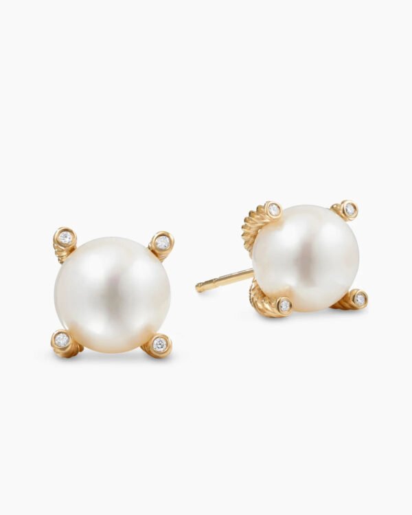 9992F94B-C76E-CFFE-4968-87779D9605A0.jpg Pearl Stud Earrings 18K Yellow Gold with Pearls and Diamonds, 14mm