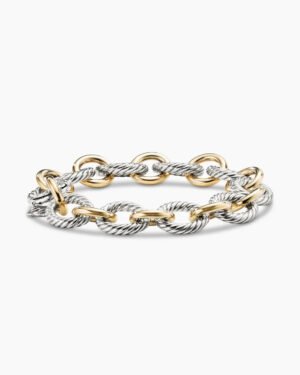Oval Link Chain Bracelet Sterling Silver with 18K Yellow Gold, 12mm - 19cm