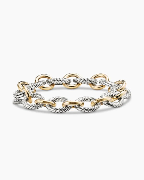 Oval Link Chain Bracelet Sterling Silver with 18K Yellow Gold, 12mm - 19cm