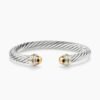Classic Cable Bracelet Sterling Silver with 14K Yellow Gold Domes, 7mm