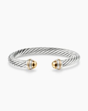 Classic Cable Bracelet Sterling Silver with 14K Yellow Gold Domes, 7mm