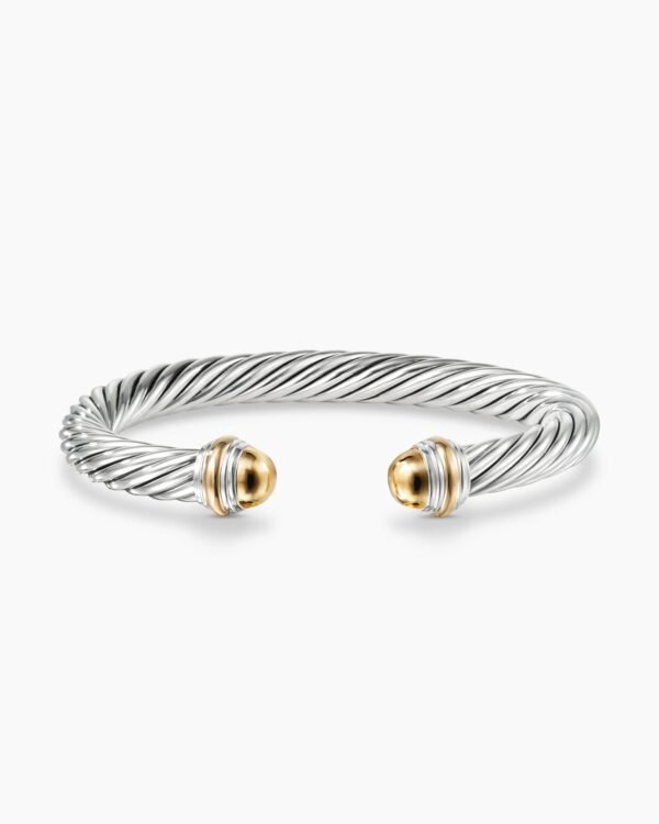 Classic Cable Bracelet Sterling Silver with 14K Yellow Gold Domes, 7mm