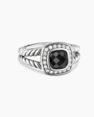 Petite Albion Ring Sterling Silver with Black Onyx and Diamonds, 7mm