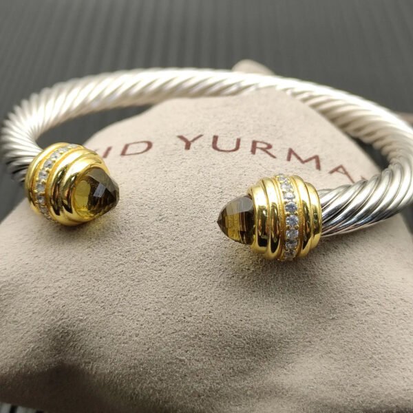 Classic Cablespira&reg; Bracelet Sterling Silver with 14K Yellow Gold,brown and Diamonds, 7mm