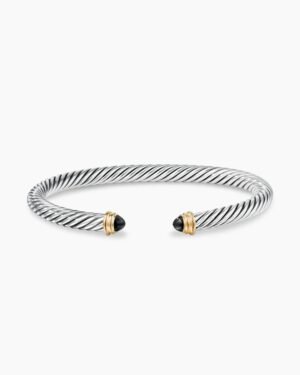 Classic Cable Bracelet Sterling Silver with 14K Yellow Gold and Black Onyx, 5mm