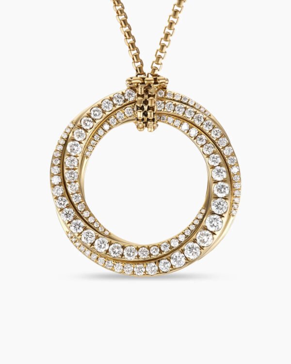 Pave Crossover Pendant Necklace 18K Yellow Gold with Diamonds, 30mm