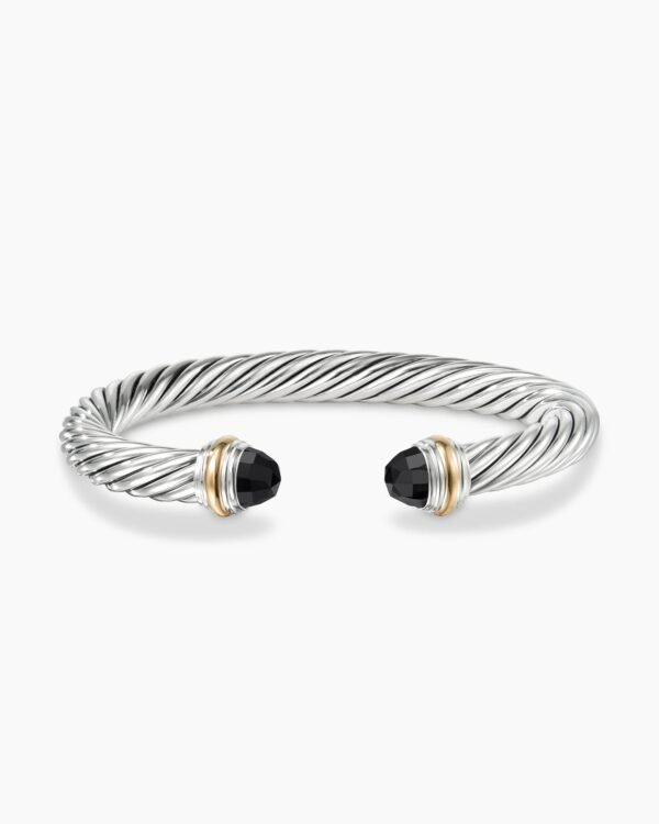 Classic Cable Bracelet Sterling Silver with 14K Yellow Gold and Black Onyx, 7mm