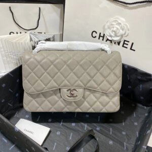 Chanel Large Classic Handbag Silver Hardware Grey For Women, Women&rsquo;s Handbags, Shoulder Bags 11.8in/30cm