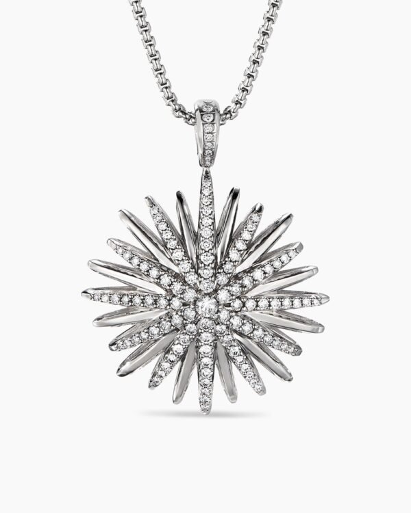 Starburst Pendant Sterling Silver with Diamonds, 32mm