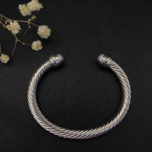 Classic Cable Bracelet Sterling Silver with Diamond Domes, 7mm
