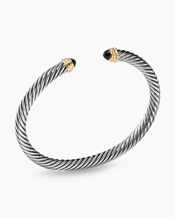 Classic Cable Bracelet Sterling Silver with 14K Yellow Gold and Black Onyx, 5mm