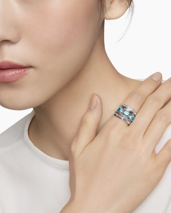 9DCE9C08-0C76-A271-AA04-76E829E769A9.jpg Stax Five Row Ring Sterling Silver with Hampton Blue Topaz and Diamonds - 6