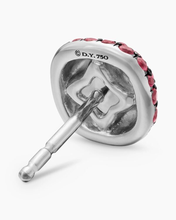 Cushion Stud Earrings 18K White Gold with Pav&eacute; Red Rubies, 8mm