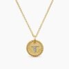 Initial Charm Necklace 18K Yellow Gold with Diamond T