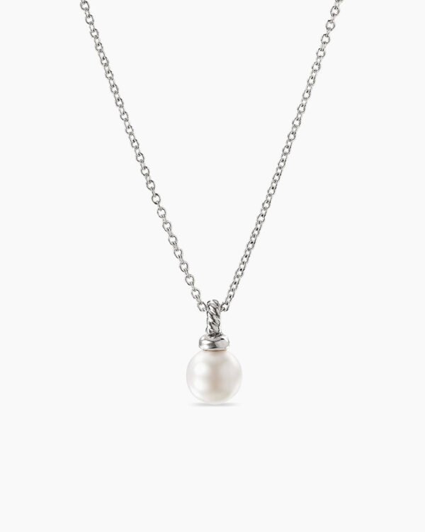 Petite Solari Pendant Necklace 18K White Gold with Pearl and Diamonds, 11.5mm