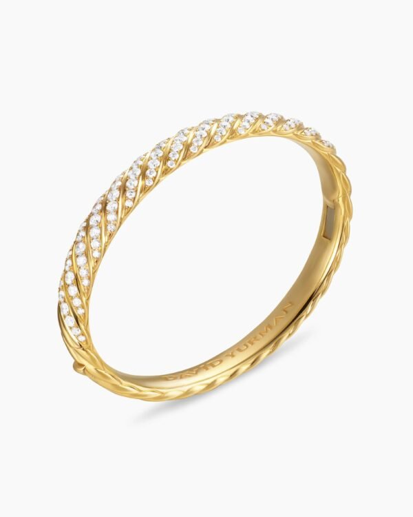 Sculpted Cable Bangle Bracelet 18K Yellow Gold with Diamonds,  6.2mm