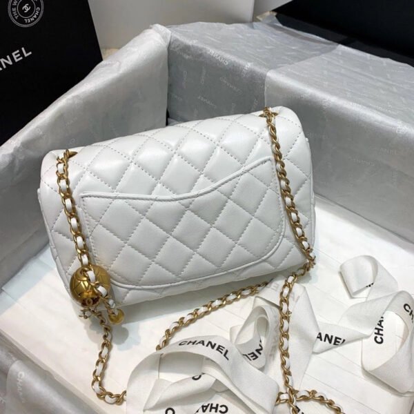 Chanel Flap Bag With CC Ball On Strap White For Women, Women&rsquo;s Handbags, Shoulder And Crossbody Bags 7.8in/20cm AS1787