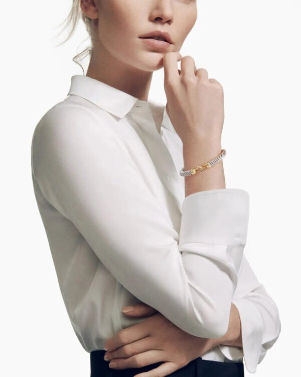 Buckle Classic Cable Bracelet Sterling Silver with 14K Yellow Gold, 7mm