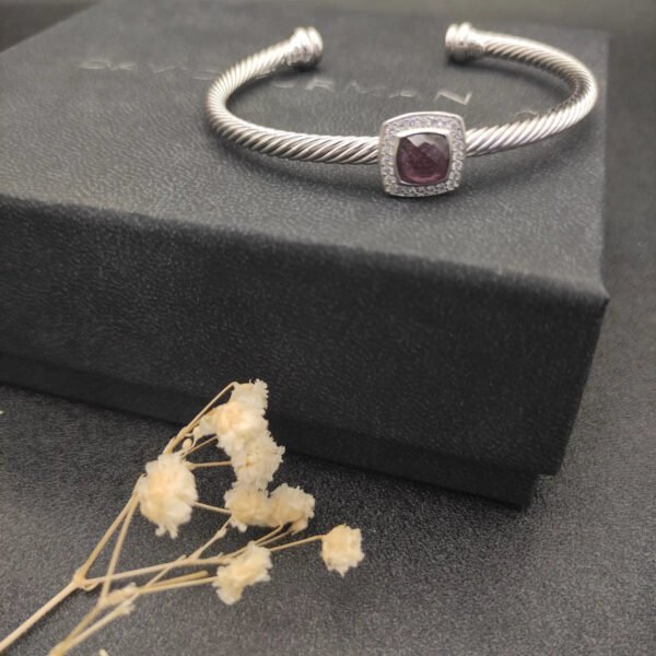 David Yurman  Sterling Silver Diamond Garnet 4mm Noblesse Cable Bracelet