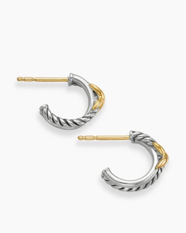 A246A257-1F9D-85A8-0246-5C559CE78FAD.jpg Petite X Hoop Earrings Sterling Silver with 18K Yellow Gold, 12.6mm