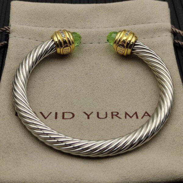 Classic Cablespira&reg; Bracelet Sterling Silver with 14K Yellow Gold,Prasiolite and Diamonds, 7mm