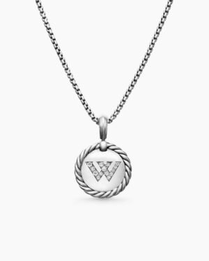 A275961E-7C22-9AA0-35F9-3068F6809501.jpg Initial Charm Necklace Sterling Silver with Diamond W