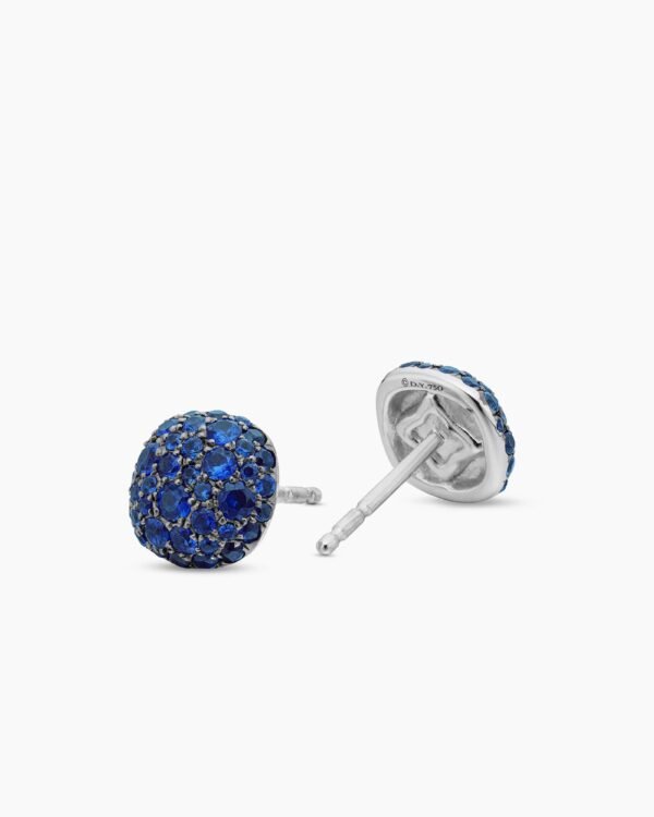 Cushion Stud Earrings 18K White Gold with Pav&eacute; Sapphires, 8mm