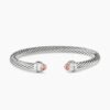Classic Cable Bracelet Sterling Silver with Morganite and Diamonds, 5mm