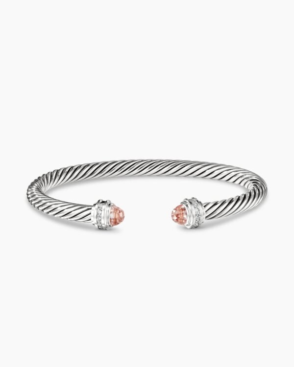 Classic Cable Bracelet Sterling Silver with Morganite and Diamonds, 5mm