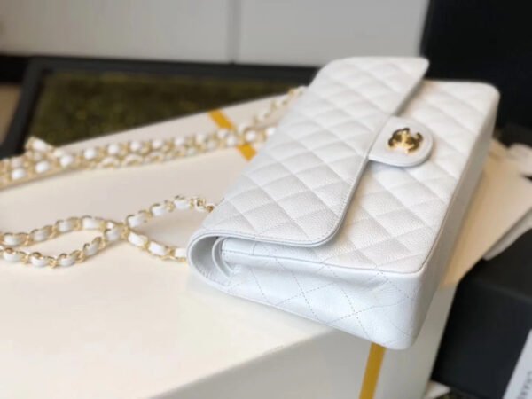 Chanel Classic Medium Flapbag Golden Hardware White 10in/25.5cm