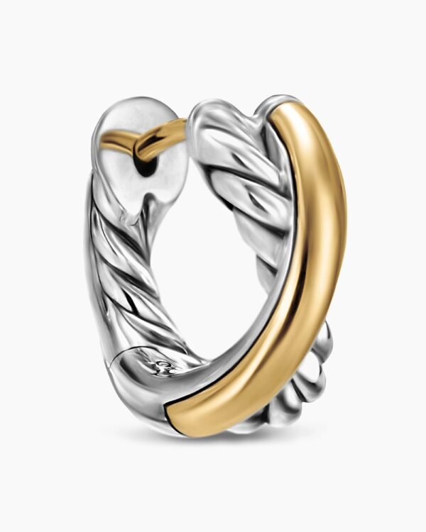 Crossover Huggie Hoop Earrings Sterling Silver with 18K Yellow Gold, 22mm