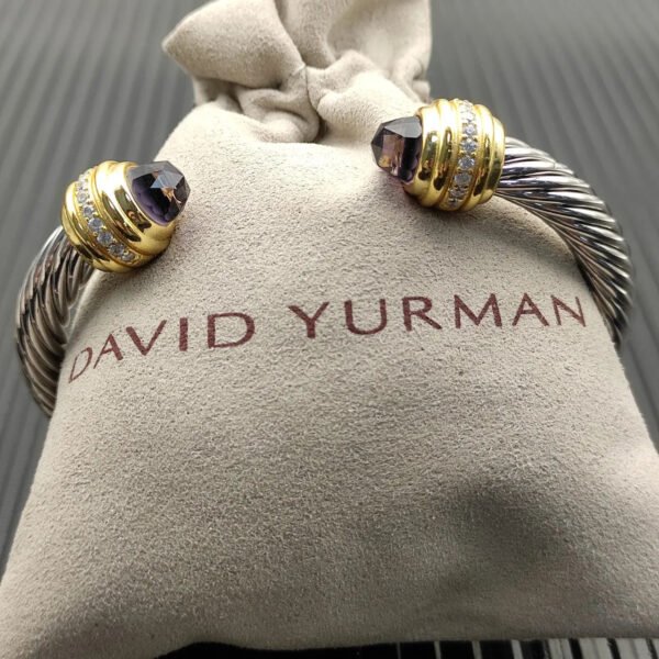 Classic Cablespira&reg; Bracelet Sterling Silver with 14K Yellow Gold,Amethyst and Diamonds, 7mm