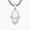 Hamsa Amulet 18K White Gold with Pav&eacute; Diamonds and Blue Sapphire, 24.6mm