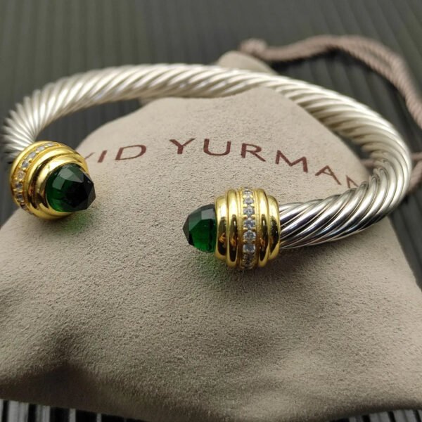 Classic Cablespira&reg; Bracelet Sterling Silver with 14K Yellow Gold,Prasiolite and Diamonds, 7mm