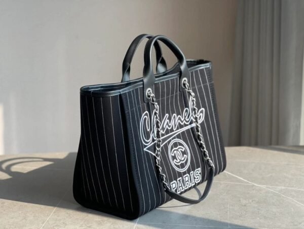 A66ECBB7-EDEE-55D1-A661-60773354B949.jpg CHANEL Deauville 2wayTote Bag Black A66941 Cotton Leather