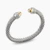 Classic Cable Bracelet Sterling Silver with 14K Yellow Gold Domes and Diamonds, 7mm