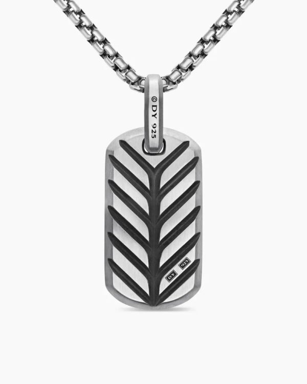 Chevron Tag Sterling Silver with Black Diamonds, 27mm