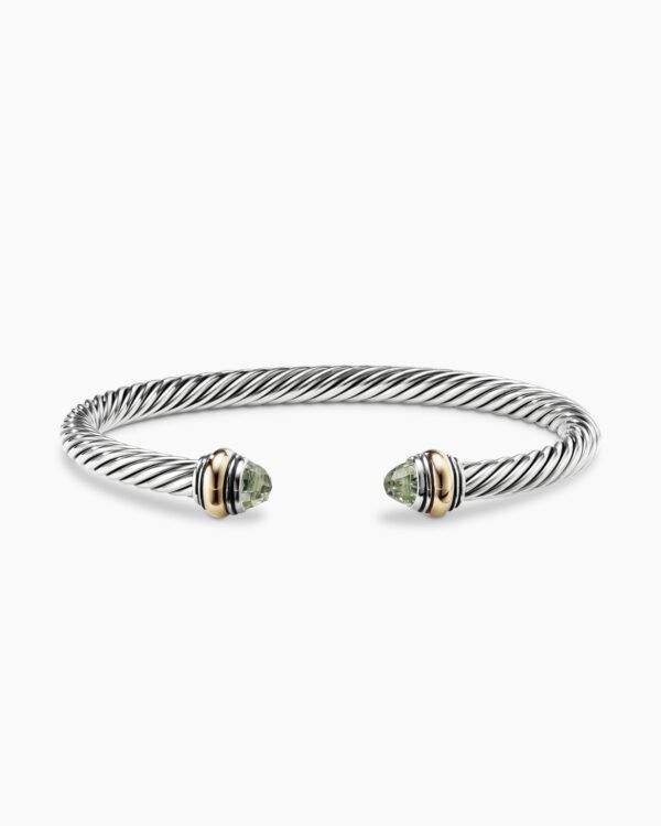 Classic Cable Bracelet Sterling Silver with 14K Yellow Gold and Prasiolite, 5mm