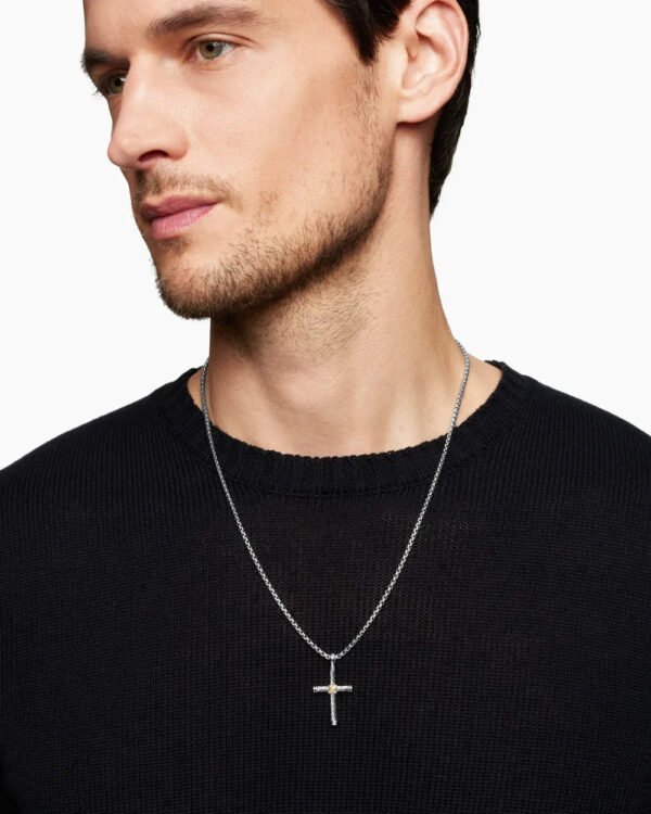 Cable Cross Pendant Sterling Silver with 18K Yellow Gold - A